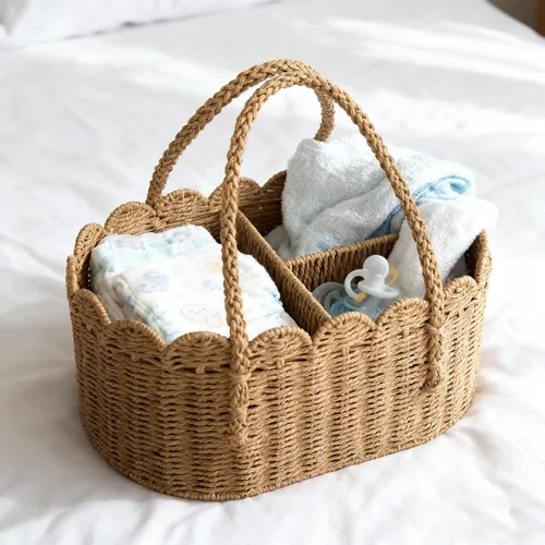 Miniatura 6 de Organizador de pañales, cestas de almacenamiento de cuerda de papel, contenedor de guardería con divisor extraíble, organizador portátil de coche