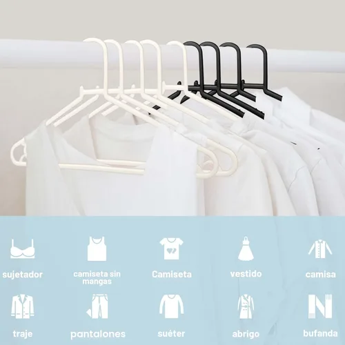 Miniatura 2 de Byomostor Perchas de plástico negro, paquete de 50 perchas ligeras y duraderas en forma de G, tamaño estándar, antideslizantes, perchas para ropa