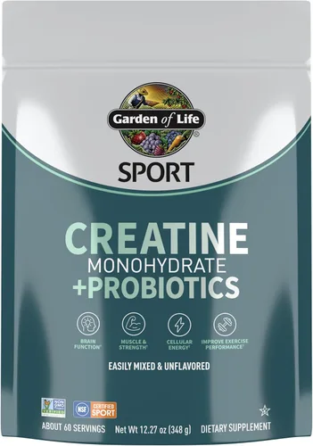 Polvo de creatina monohidrato para mujeres y hombres de Garden of Life, micronizado para preentrenamiento con probióticos para músculo, fuerza,