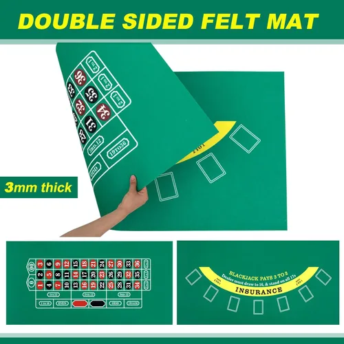 Miniatura 3 de Lunmon El juego de ruedas de ruleta incluye rueda de ruleta de 10 pulgadas, fieltro de doble cara, 200 fichas, rastrillo de chips, marcador Verde