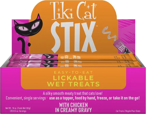 Tiki Cat Stix - Golosinas húmedas para gatos, pollo, caja de 10 onzas (20 unidades)
