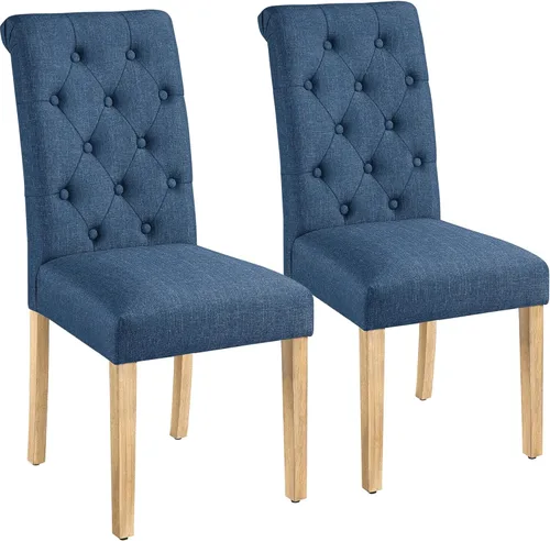 Miniatura 15 de Yaheetech Juego de 2 sillas de comedor tapizadas de tela con respaldo alto y patas de madera maciza para cocina, sala de estar, restaurante