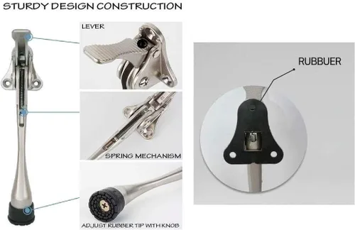 Miniatura 3 de OGC Tope de puerta abatible de 6 pulgadas, soporte de puerta abatible ajustable en altura, tope de aluminio montado en la puerta con punta de goma