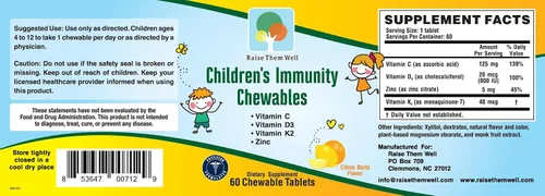 Miniatura 5 de Raise Them Well Vitamina C y apoyo inmunológico para niños, masticables cítricos para niños, refuerzo inmunológico natural con zinc y saúco +