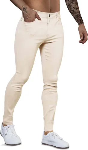 WULFUL Pantalones de mezclilla ajustados para hombre, pantalones elásticos de pierna cónica, cintura expandible