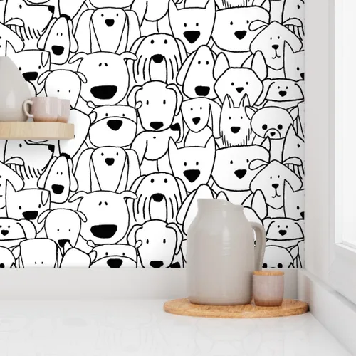 Miniatura 8 de Papel tapiz para despegar y pegar, diseño de garabatos de perro, negro, blanco, rescate, cachorro, amante de las mascotas, papel tapiz extraíble