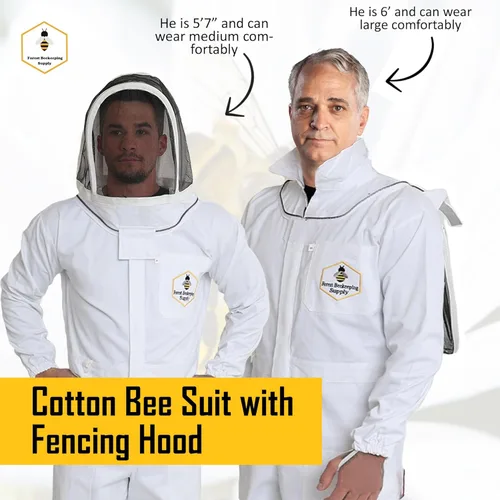Miniatura 5 de Forest Beekeeping Traje de apicultura Adecuado para apicultores principiantes y comerciales Overol de algodón blanco con capucha Cremalleras