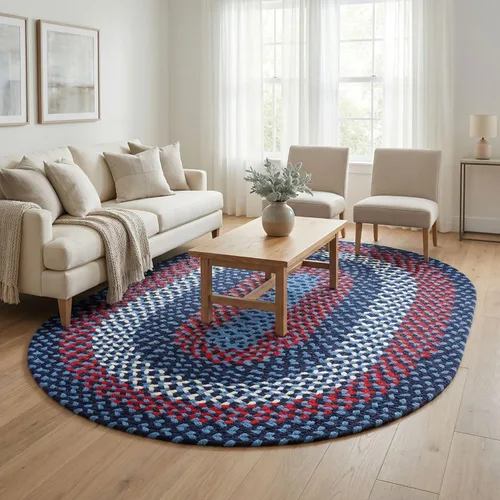 Miniatura 4 de Super Area Rugs Alfombra trenzada azul de 7 x 9 pulgadas, alfombra tejida ovalada para sala de estar, alfombra trenzada de granja, alfombra