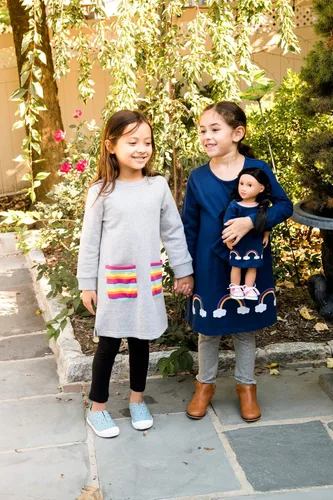 Miniatura 42 de Leveret - Conjunto de vestidos a juego para niña y para muñeca, 100% algodón, gran variedad de estilos, (tallas de 2 a 14 años)