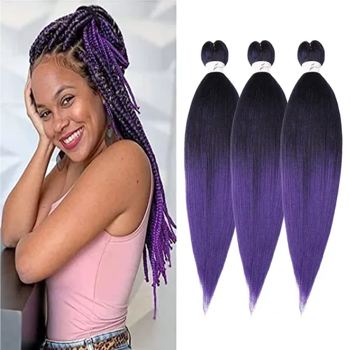 Miniatura 47 de Cabello trenzado preestirado de 24 pulgadas, 8 paquetes de extensiones de cabello sintético de fácil trenzado sintético profesional suave textura #1B