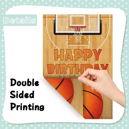 Miniatura 3 de Bandera de jardín de baloncesto con texto en inglés «Happy Birthday», letrero de fiesta de cumpleaños para niños y niñas, adultos, fiesta
