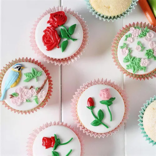 Miniatura 6 de Paquete de 3 moldes de silicona para fondant de mariposa, rosas, tallos de flores, pájaros, flores, para hacer fondant de chocolate, gelatina
