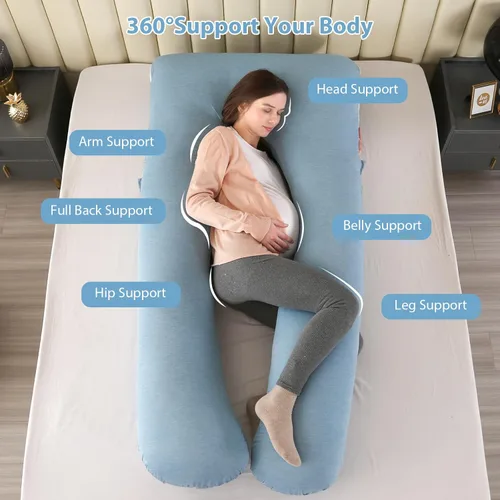 Miniatura 4 de Amagoing - Almohada de embarazo refrescante para dormir, almohada de maternidad en forma de U de cuerpo completo para mujeres con dolor de cadera
