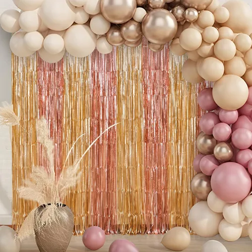 Miniatura 7 de LOLStar Paquete de 2 decoraciones de cumpleaños de oro rosa, cortinas de flecos de papel de aluminio rosa y dorado, cortinas de flecos de papel