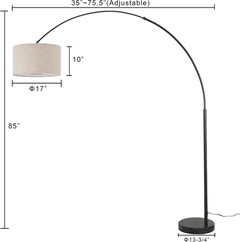 Miniatura 4 de SH Lighting - Lámpara de pie de arco ajustable de acero con base de mármol