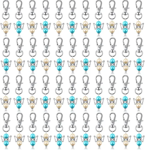 Hicarer 100 llaveros de ángel con perlas de ángel, llavero de bautismo, regalos de devolución de invitados, llaveros para niñas y niños, baby
