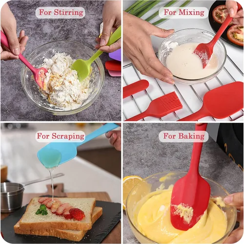 Miniatura 6 de Juego de espátulas de silicona, espátula de cuchara de goma para hornear, utensilio de cocina resistente al calor, cuchara de silicona flexible