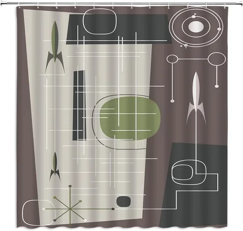 Miniatura 4 de Cortina de ducha geométrica, negro, gris, rojo, blanco, geometría abstracta, azulejos de moda, patrón sin costuras, tela de diseño moderno, juego
