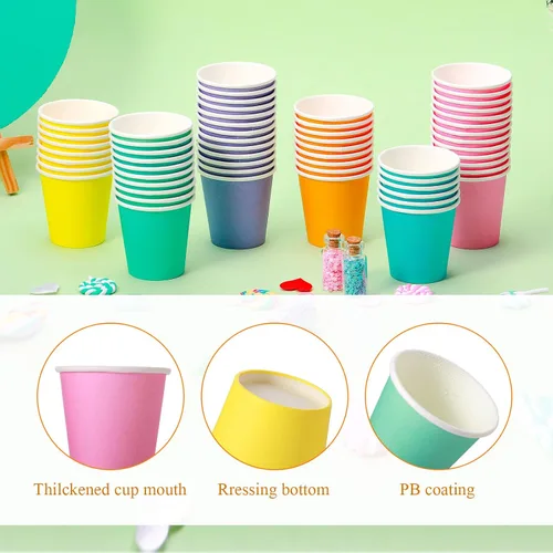Miniatura 3 de Sawysine 300 tazas desechables de papel pastel de 5 onzas, tazas de enjuague bucal de colores, mini taza gruesa y resistente a fugas para agua