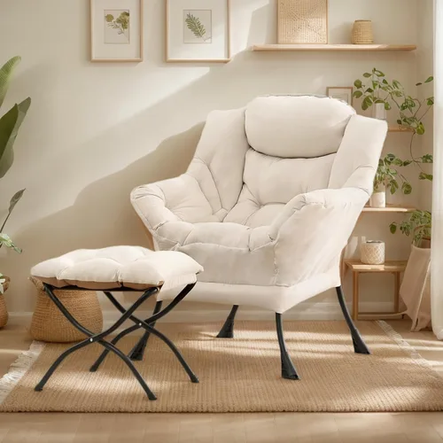 Silla perezosa con otomana, silla de descanso moderna y grande con reposabrazos y reposapiés, silla de lectura con otomana, silla de sofá de ocio