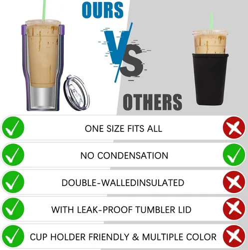 Miniatura 4 de Funda universal para café helado - Funda aislante reutilizable de acero inoxidable de doble pared mejorada para bebidas frías, se ajusta a tazas
