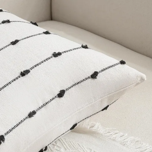 Miniatura 3 de Wracra Juego de 2 fundas de almohada decorativas estilo bohemio de 18 x 18 pulgadas, funda de almohada moderna de lino para sofá, cama y sala