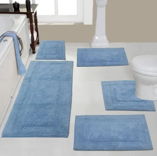 Miniatura 88 de Home Weavers Classy - Juego de alfombras de baño 100 % algodón, decoración de baño, lavable, extrasuave y absorbente, tapete de cocina, juego de Aqua