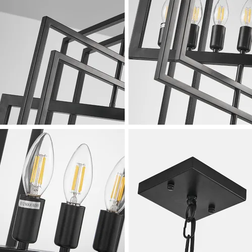 Miniatura 4 de Candelabro de granja negro, accesorios de luz colgante de farol de 7 luces, accesorios de iluminación de vestíbulo industrial rústico, candelabros