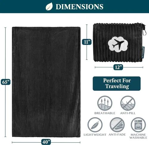 Miniatura 6 de PAVILIA Manta de viaje y almohada, suave manta de avión de forro polar acanalado con bolsa, manta compacta de avión plegable de 65 x 40 pulgadas