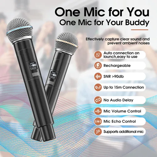 Miniatura 4 de Máquina de karaoke para adultos, 2 micrófonos inalámbricos para altavoz de karaoke, micrófono portátil y soporte de altavoz, expansión de micrófono