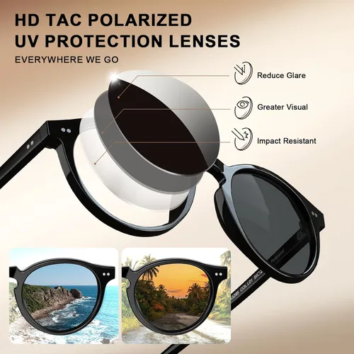 Miniatura 12 de CARFIA Gafas de sol redondas de acetato para hombre, polarizadas, protección UV, gafas de sol clásicas retro CA5289L