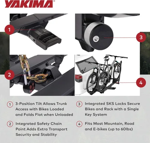 Miniatura 3 de Yakima StageTwo - Portabicicletas de enganche de bandeja ajustable escalonada premium de 1.25 pulgadas para 4 bicicletas, se adapta a distancias
