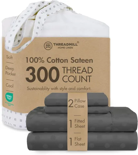 Miniatura 22 de Threadmill Sábanas 100% Algodón para Cama Tamaño King Juego de Sábanas de 4 Piezas para Cama King Suave, Transpirable y Ligero Satén de Damasco