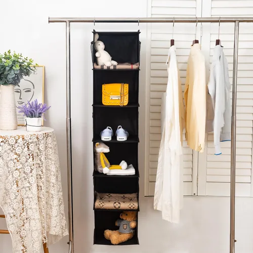 Miniatura 5 de BrilliantJo Organizador colgante de armario con 6 estantes, paquete de 2 unidades de almacenamiento colgante con 4 bolsillos laterales para ropa y 6