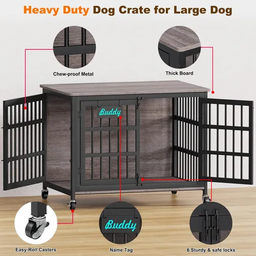 Miniatura 4 de EasyCom mueble de jaula para perros de 41"/33"/27" con etiqueta de nombre, perrera para perros de interior resistente para perros medianos, jaula
