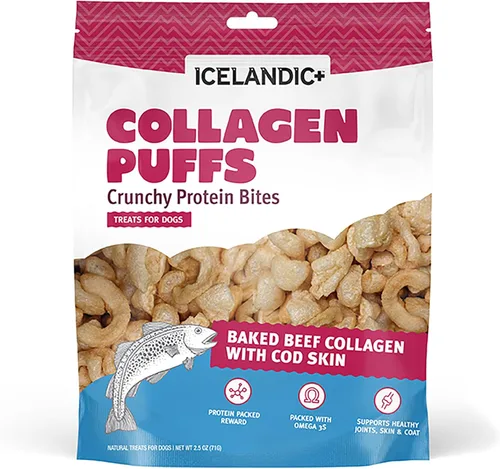 Miniatura 9 de Icelandic+ Colágeno Puffs: Colágeno de carne al horno con piel de bacalao, 2.5 onzas, golosinas para perros medianos y grandes, bocadillos