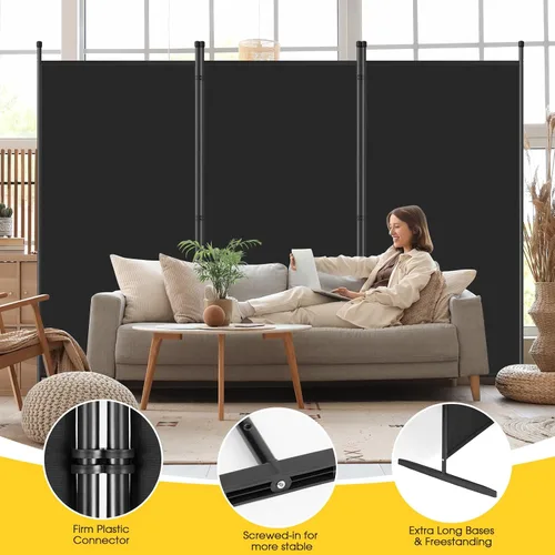 Miniatura 4 de AKTOP Divisor de habitación de 3 paneles, divisor de pared independiente para separación de habitaciones, pantalla plegable de privacidad de 70