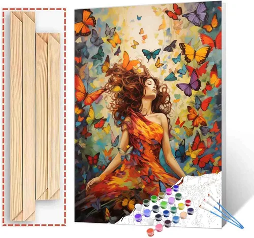 Miniatura 48 de TUMOVO Pintura por números para niñas con flores para adultos, principiantes, mujeres rodeadas de abejas, pintura acrílica por números, pintura