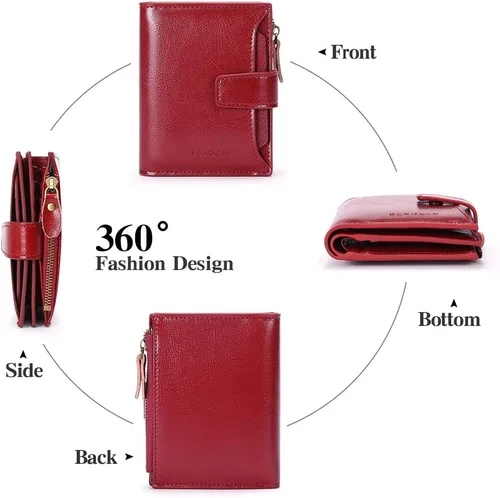 Miniatura 4 de FALAN MULE - Cartera de cuero auténtico para mujer, pequeña, plegable y compacta, con bloqueo de interferencia de radiofrecuencia (RFID)