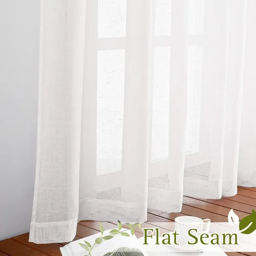 Miniatura 6 de NICETOWN Cortinas de lino transparente para sala de estar, paneles semitransparentes con pestañas superiores, privacidad, lino semitransparente