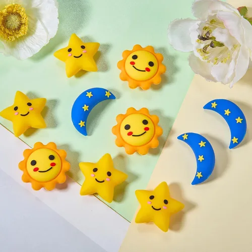 Miniatura 3 de 12 cuentas de silicona 3D Sun para hacer llaveros focales a granel, estrellas y luna, cuentas focales para bolígrafos, cordones, pulseras, joyas