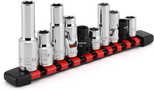 Miniatura 9 de CASOMAN Juego de 10 piezas de enchufe de impacto y enchufe flexible, 1/4" y 3/8" Dr., 6 puntos, 10 mm, métrico, incluye enchufe de impacto