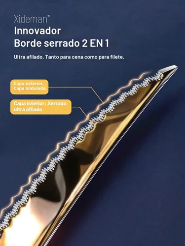 Miniatura 3 de Juego de cubiertos martillados negros de 16 piezas con cuchillos dentados ultra afilados 2 en 1, juego de cubiertos de acero inoxidable 18/10, juego