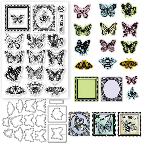 Miniatura 10 de GLOBLELAND Juego de troqueles de corte de libélula y sellos transparentes, variedad de plantillas de estampado de libélula y sello de silicona