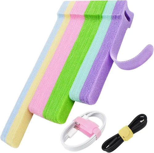 Miniatura 12 de 70 bridas de cables reutilizables color rosa, para organizar cables, reutilizables, para electrónica, de gancho y bucle para computadora, de 4, 6, 8