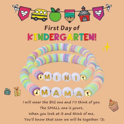 Miniatura 7 de Pulsera para el primer día de Shcool Kindergarten de primer grado para el regreso a clases, regalos para mamá e hija, pulseras para mamá e hija