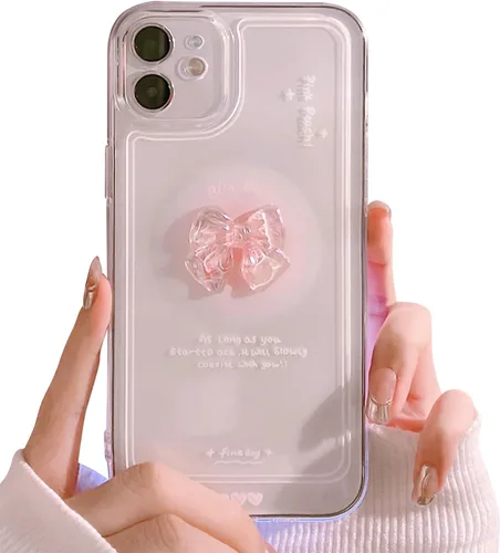 Miniatura 16 de Ownest Compatible para iPhone 7/iPhone 8/iPhone SE Linda Funda de 3D Rosa Moño Delgado Transparente Diseño Estético Protección para Lente de Cámara