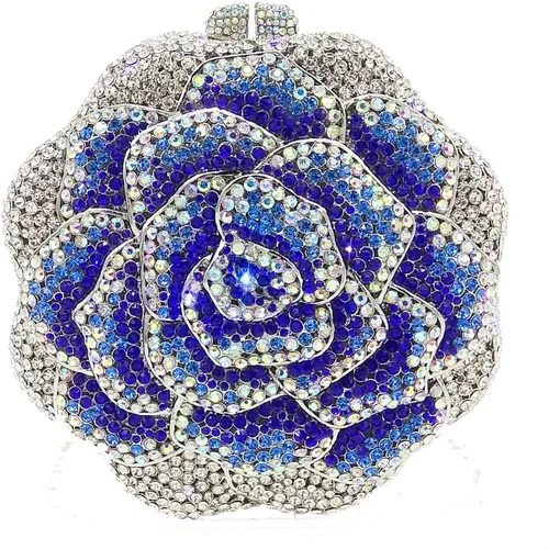 Boutique De FGG Bolso de mano de cristal rosa para mujer, bolso de noche con flores, para boda, fiesta, graduación, novia, con diamantes de