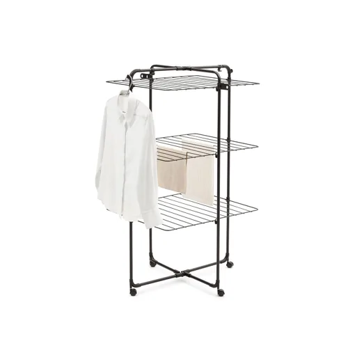 Miniatura 3 de Brabantia HangOn Tower - Tendedero de ropa con ruedas, 76 pies (75.5 ft) Negro mate Aireador alto de ropa interior de 3 niveles con estantes