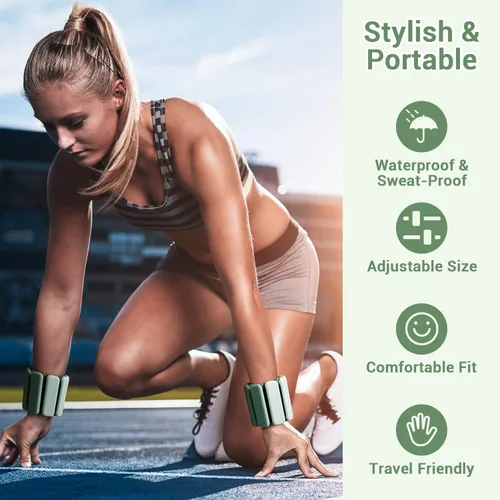 Miniatura 5 de Sportneer Pesas de muñeca y tobillo para mujeres y hombres, 1 par (1 libra/2 libras cada uno), pulsera con peso ajustable de silicona para yoga